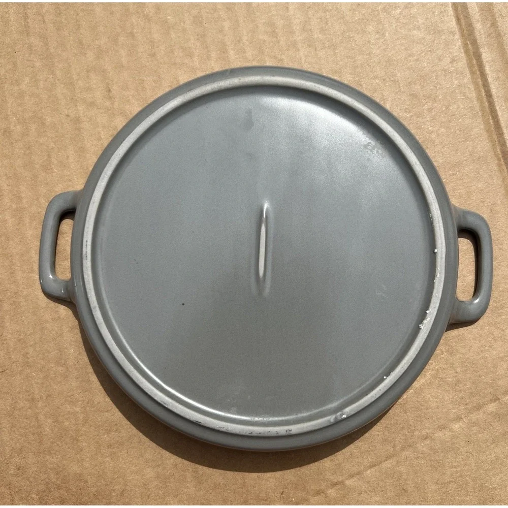 Modern Gray Ceramic Grill Pan Casserole Dish with Handles, Round Gratin Baker‎